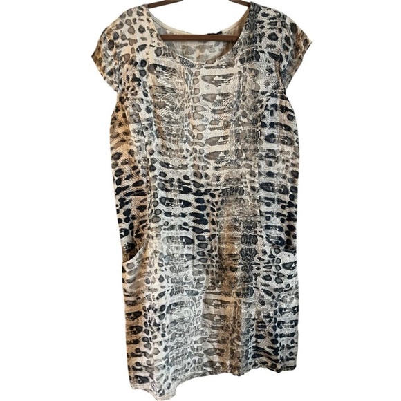 Lungo L'arno Dresses & Skirts - 🇮🇹XL Lungo L’arno Women’s 100% Linen Dress Snake Print Pockets Cap Sleeve Italy